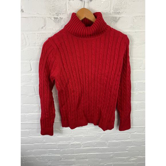 L.L. Bean Women's Cable Knit Turtleneck Pullover Sweater Long Sleeve Red Size M - Picture 1 of 4